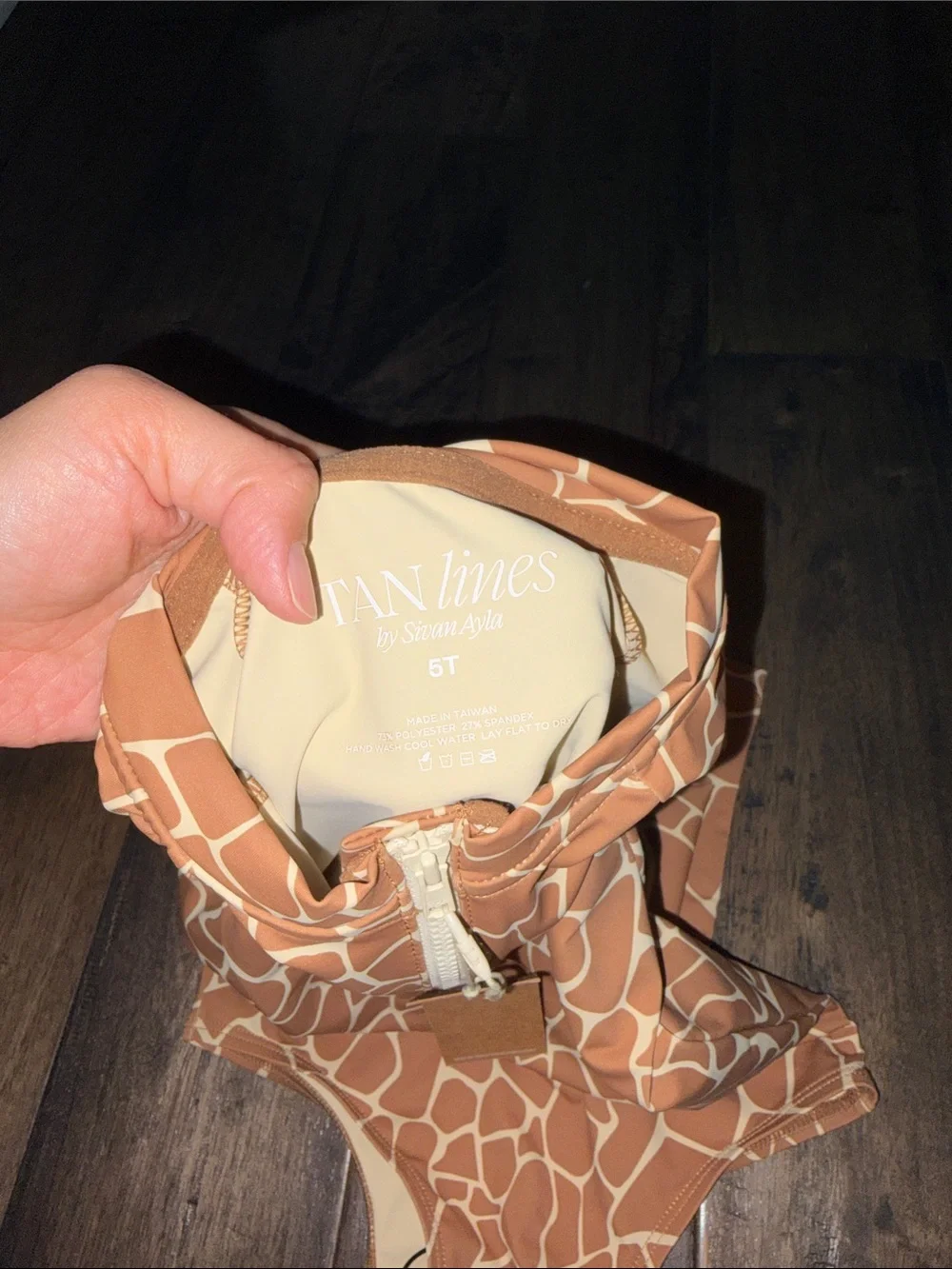 Tan Giraffe-Print Long Sleeve One-Piece Swimsuit